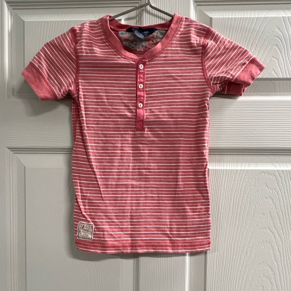 Ralph Lauren Girls Coral and White Striped Top - Size 6x - VGUC